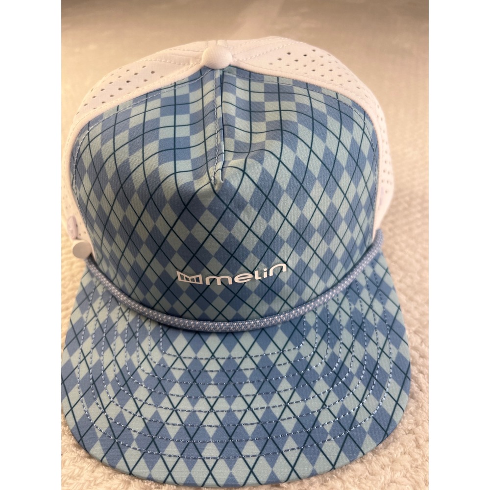 Melin Coronado Hydro Links Collection Golf Hat Blue Argyle White Snapback CL